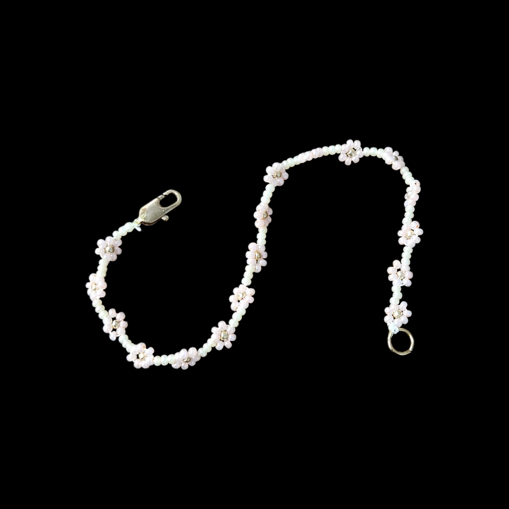 Handmade Vintage Pearl And Pink Floral Beaded Bracelet